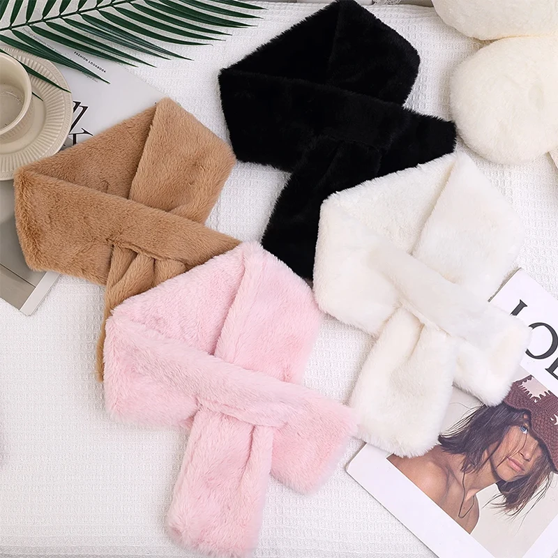 Autumn Winter Plush Scarf Faux Rabbit Fur Scarf Soft Scarves Solid Color for Women Thickened Neck Collar Warmer Stuff Windproof