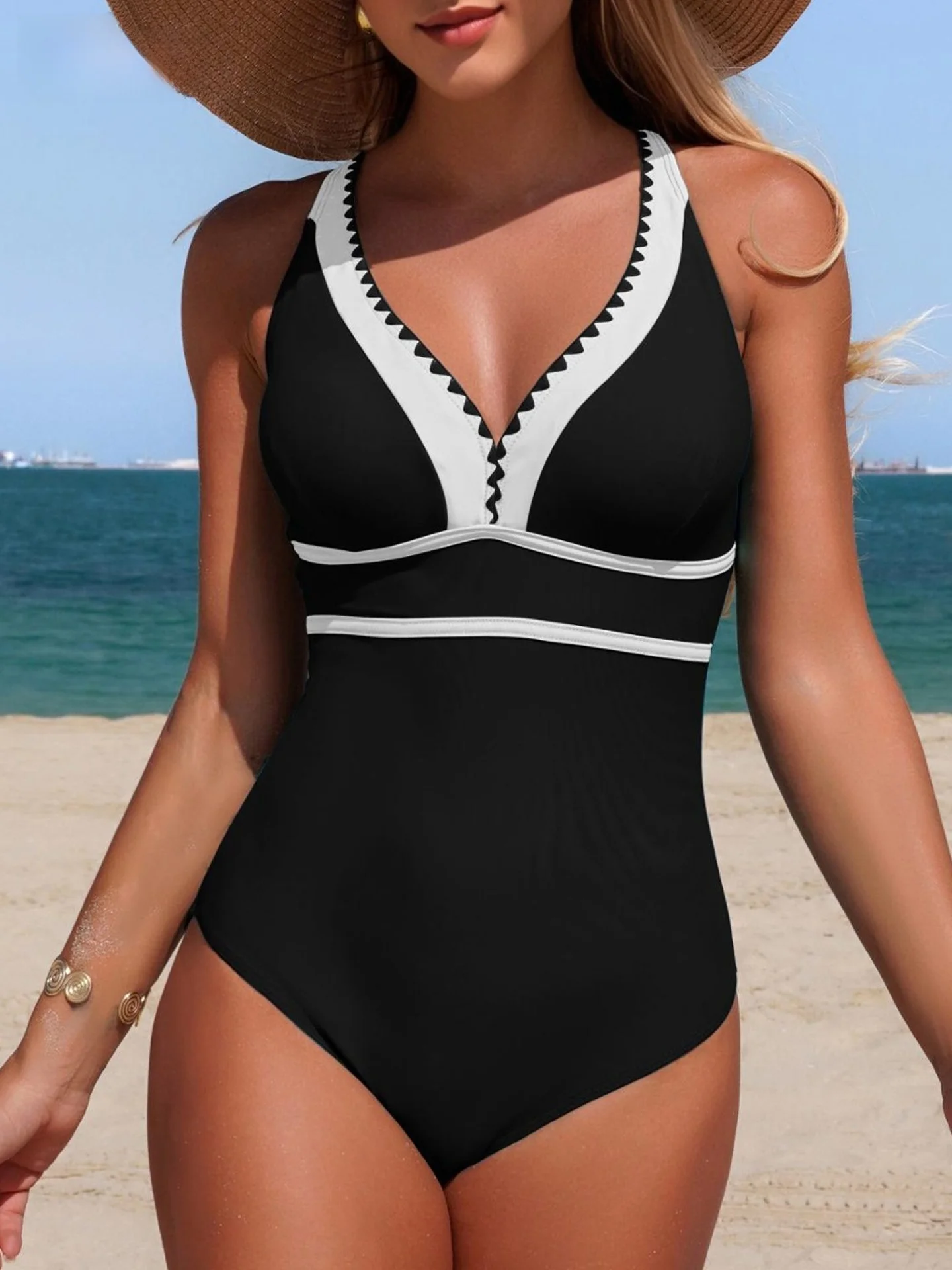 

2026 New Sexy Sle One-Piece Swimsuit Deep V-Ne Thermal Spring Bathing Suit plus Size Cover up Slimming Women's Swimwear