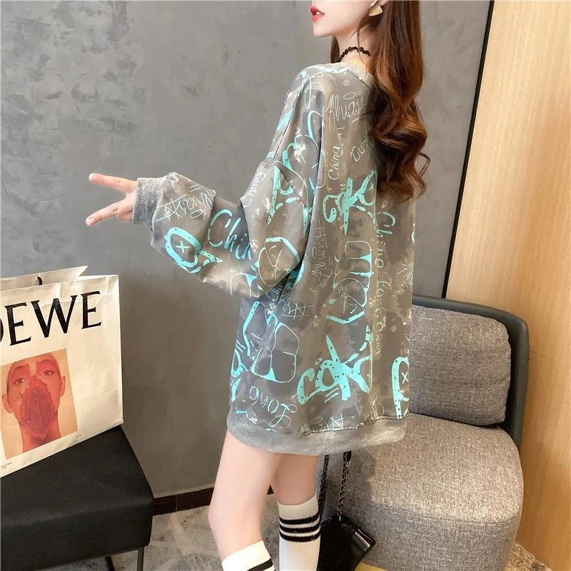 Baggy feminino pulôver topo carta impressão esporte roupas jovens manga longa barato texto novidade hiphop solto camisolas femininas