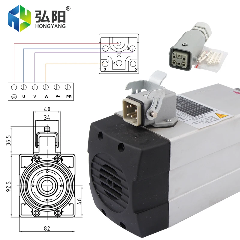 HQD-Moteur de broche carré refroidi par air, 4 roulements, routeur CNC, gravure, fraiseuse à bois, 220 KW, 380V, ER25