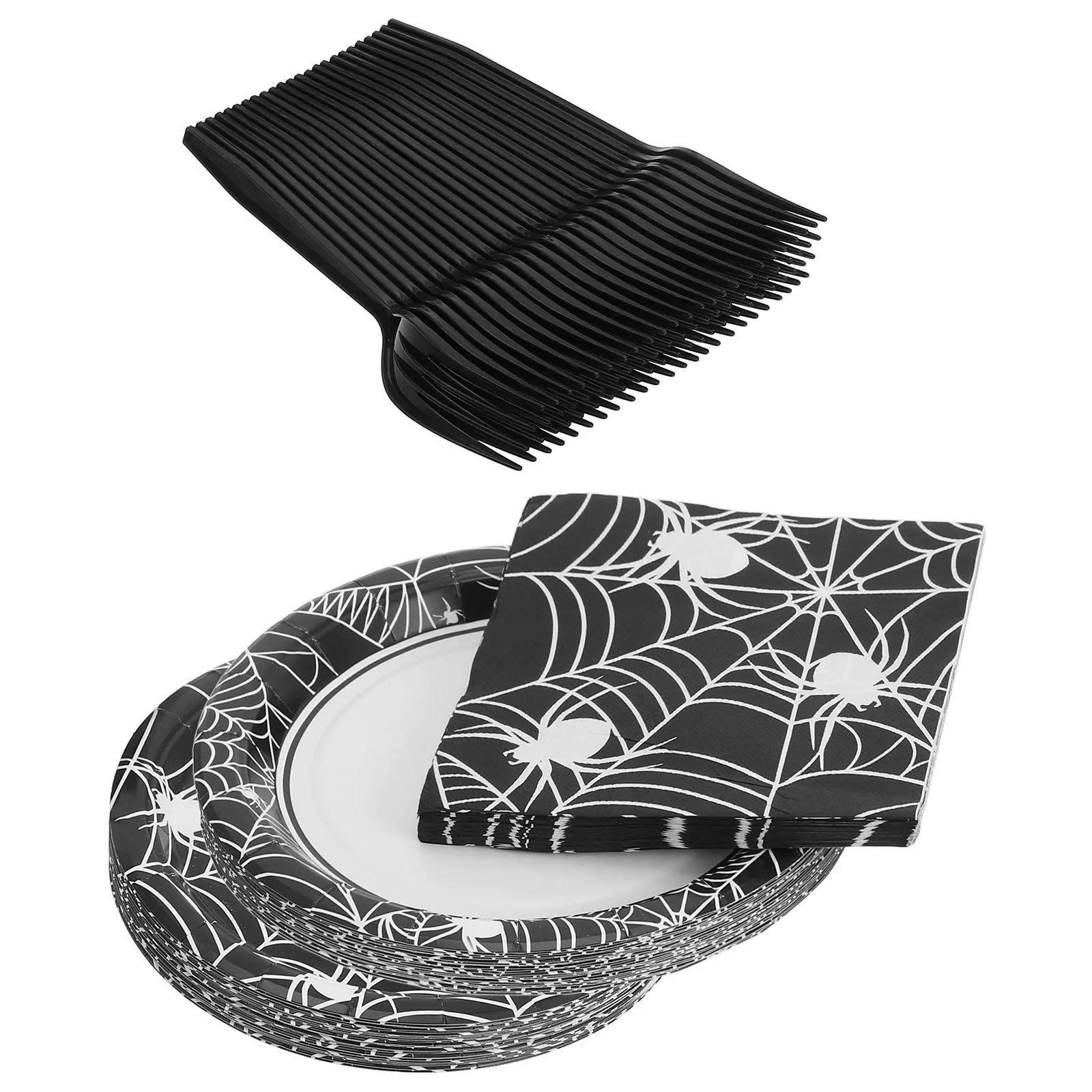 مجموعة أدوات مائدة الهالوين للاستعمال مرة واحدة على شبكة العنكبوت، أطباق المناديل والشوك، زينة حفلات مخيفة، مستلزمات أعياد الميلاد، أطباق تقديم