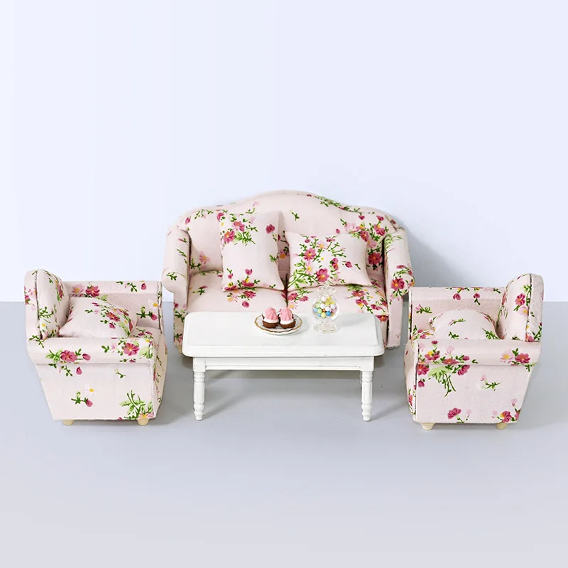 Accessoires pour maison de poupée 1:12, modèle Miniature, jouets Ob11, Mini ensemble de canapé à fleurs, meubles, maison de poupée, accessoires de photographie, jouets de décoration