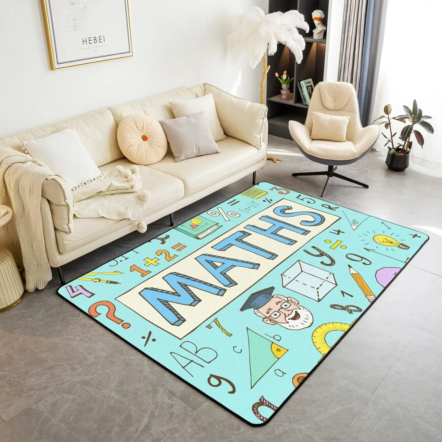 Maths Formula Education Rug Science Theme Carpet for Kid Play Baby Crawling Mat Bedroom Living Room Classroom Non-Slip Floor Mat
