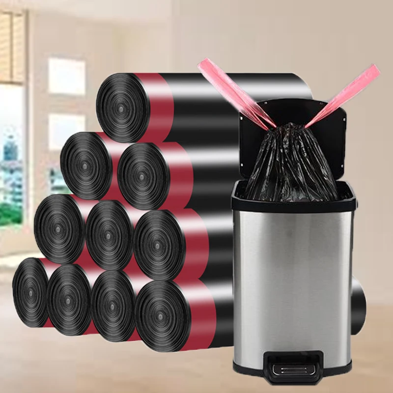 75PCS Black Drawstring Garbage Bags Household Garbage Bags Disposable Living Room Kitchen Bathroom Multipurpose Cleaning Tools