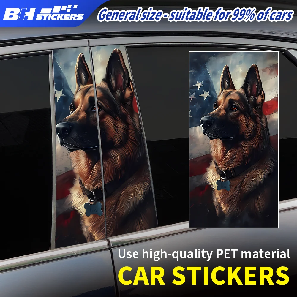 

Забавная виниловая наклейка с немецкой овчаркой и американским флагом для автомобиля, наклейки на B-стойку, покрывающие царапины, автомобильные аксессуары для экстерьера