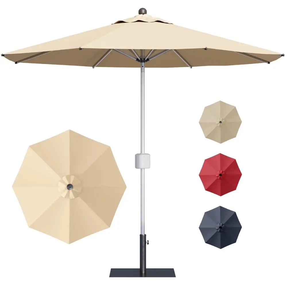 9 FT Motorized Patio Umbrella with Base Included, Outdoor Umbrella with Base, Detachable Power Bank HandsFree Automation, Alumi