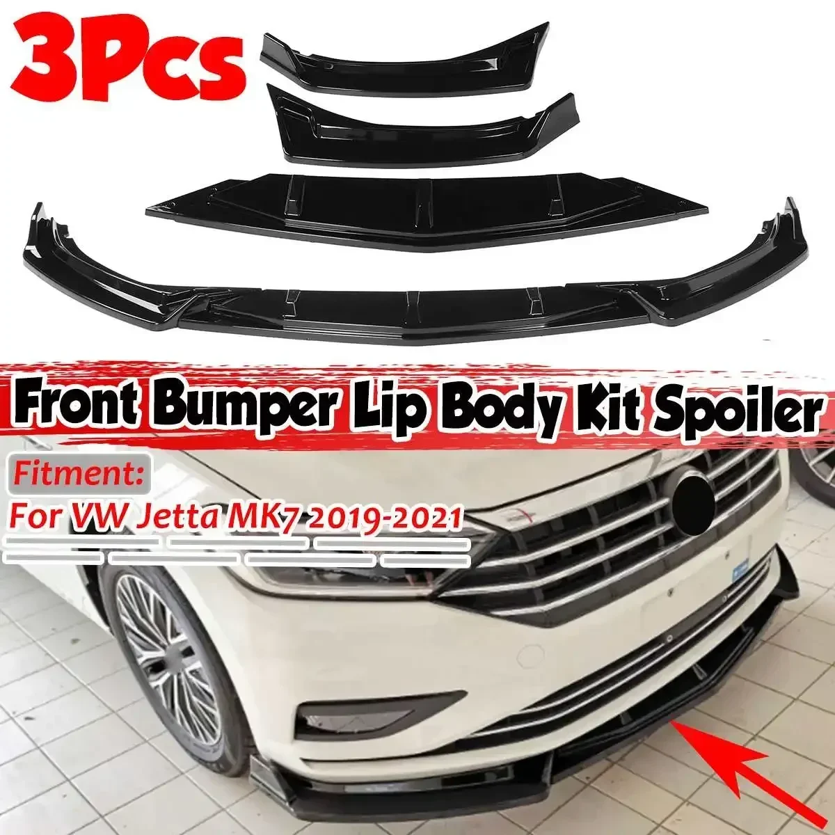 MK7 3xCar Front Bumper Lip Deflector Lips Splitter Diffuser Body Kit Spoiler Guard Protector For VW For Jetta MK7 2019 2020 2021