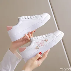 Women's New White Shoes Fashion breathable flats Casual lace up leather shoes Comfortable versatile ladies Sneakers Zapatos