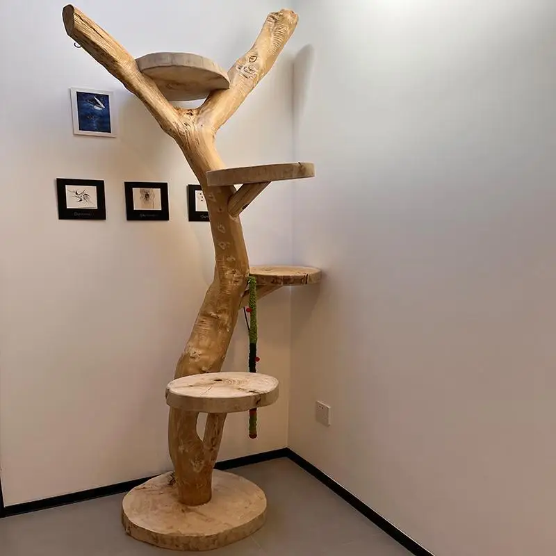 

Log cat climbing frame tree integrated cat scratching board climbing ladder scratching column solid