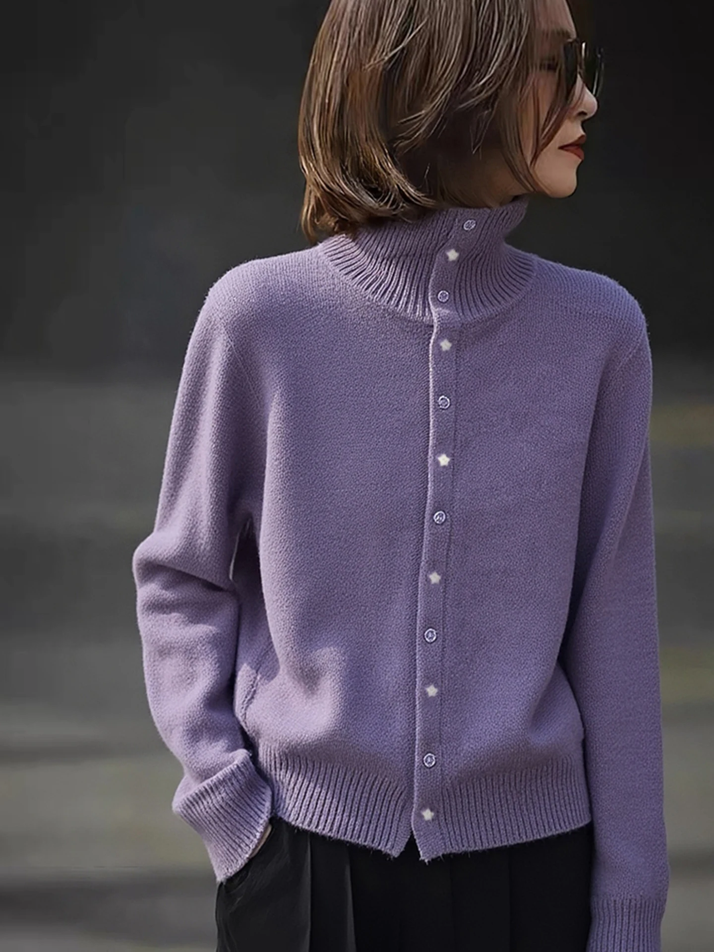 Faionable col haut bouton unique chaud Camere pull polyvalent Simple trajet Long Sve Base irt hiver 2025