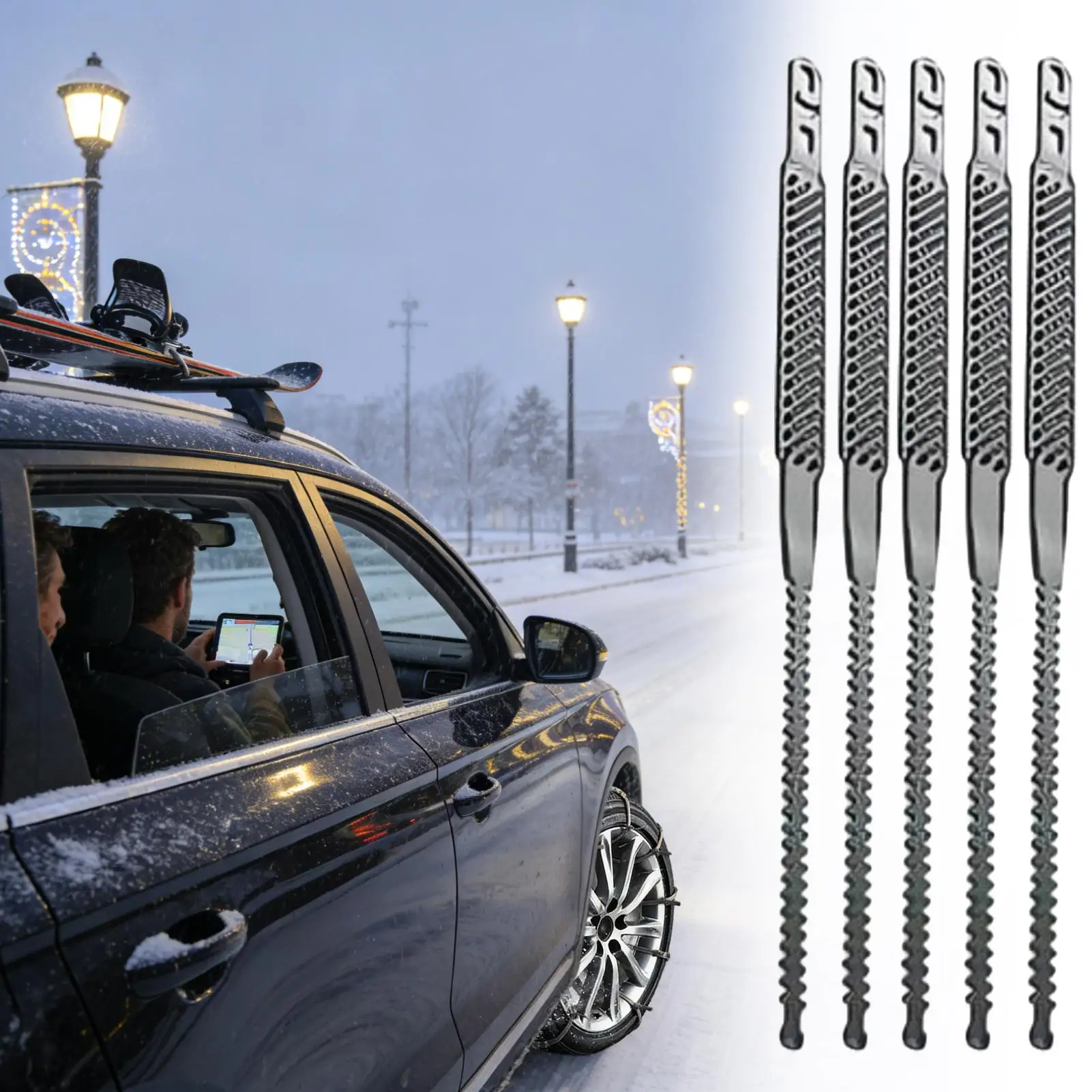 

Snow Chains 5 Piece Tyre Auto Traction Grips Snow Tire Chains For Suv Truck Pickup Van Sedans 165-275mm Winter Driving