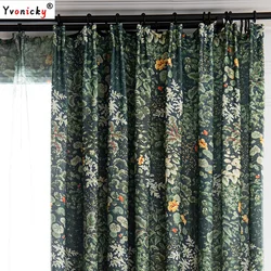 American Rural Pastoral Style Curtains Green Bedroom Living Room Forest Plant Hemp Blackout Window Drapes Eco-friendly Fabrics