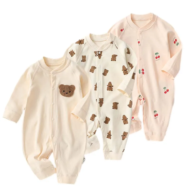 Autumn Cotton Baby Romper Cute Bear Jumpsuits Solid Color Spring Newborn One-Pieces Clothing for Boys Girls Infant Onesie 0-18M