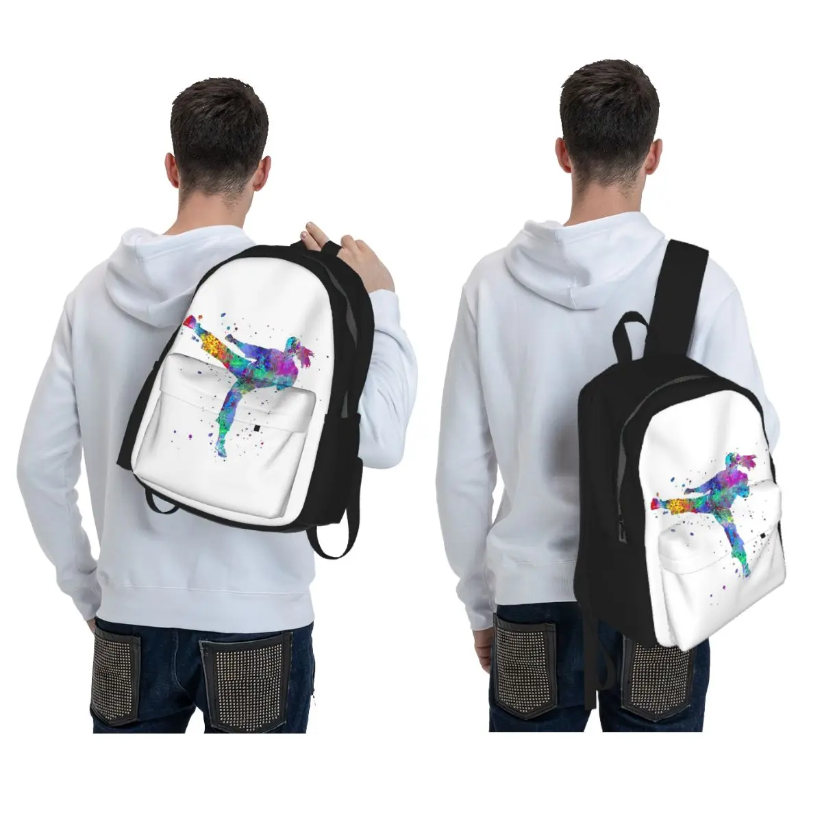 Karate Fighter Girl Backpack Daypack Large Capacity Boys Girls BookBag School Bag Shoulder Bags for Men Women