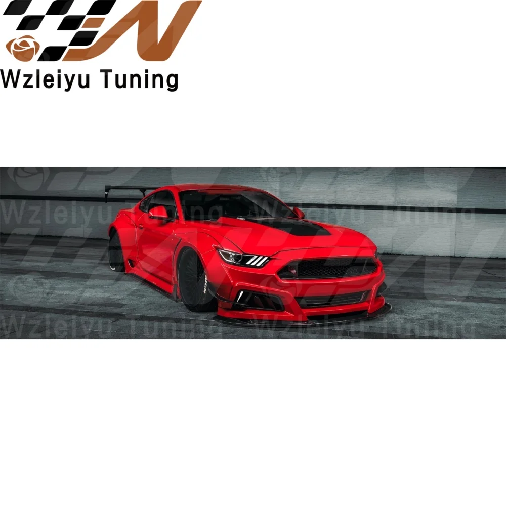 New Style Fiberglass Body Kit Fit For Ford Mustang 2015-2022 Mustang Spoiler Wing Front Bumper Hood Side Skirts Set