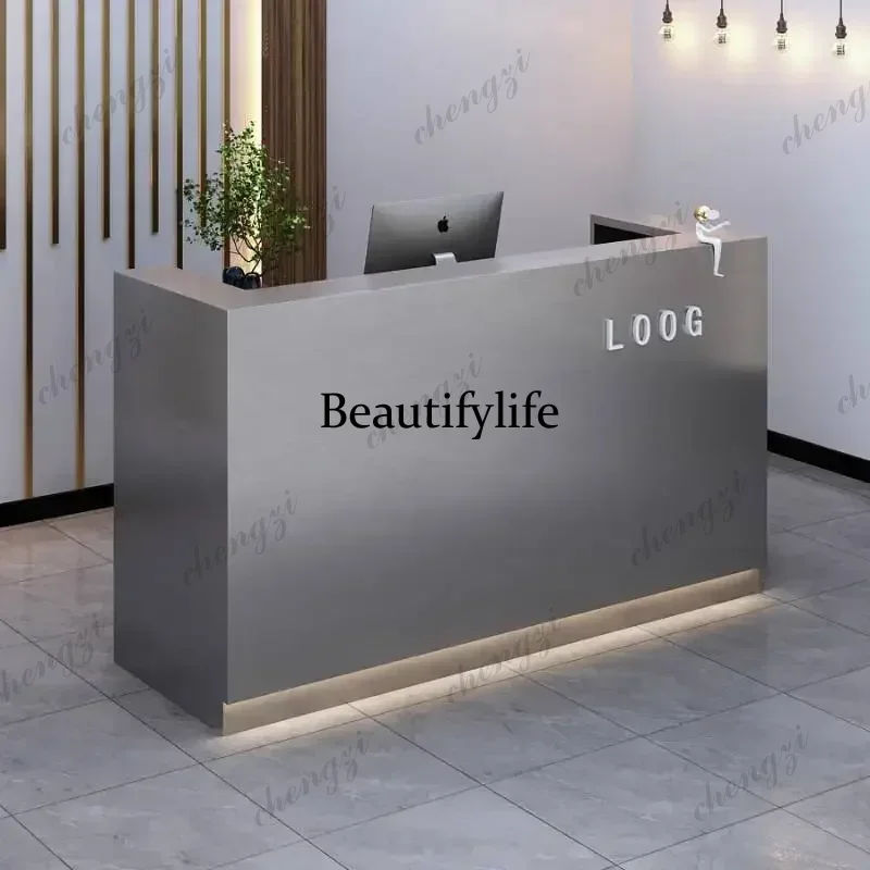 132 Silver Decor Reception Desks Luxury Small Hotels Weight Business Reception Desk Beauty LongBancone Per Negozio Office Furnit