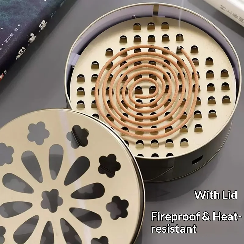 Anti-Scald Tinplate Mosquito Coil Holder Hollow Lid Rust Resistant Portable for Camping Travel Patio Activities