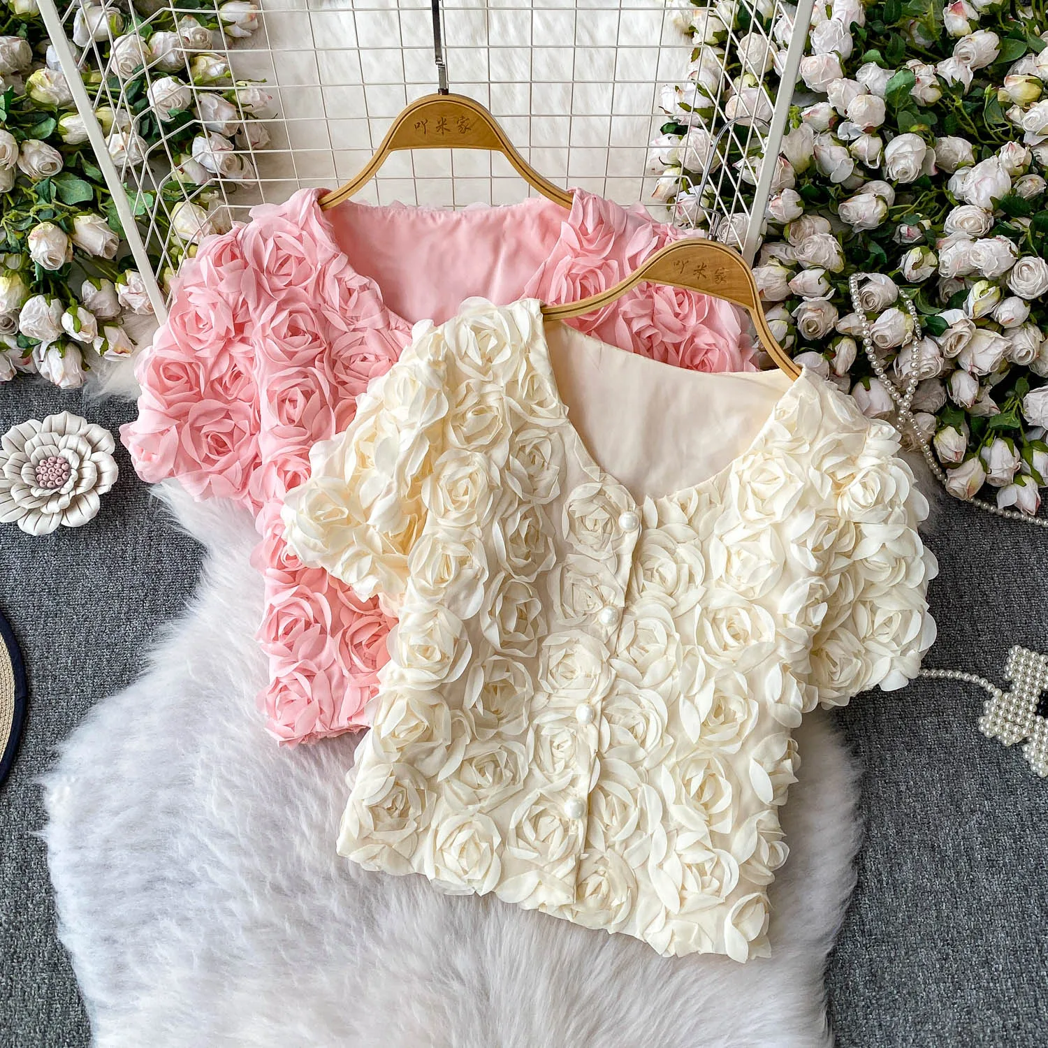 

Lady 3D Flower Tops Shirts Summer Fairy Sweet Romantic Birthday Festival Holiday Blouse Vacation Date Dinner Banquet Y2K Shirts