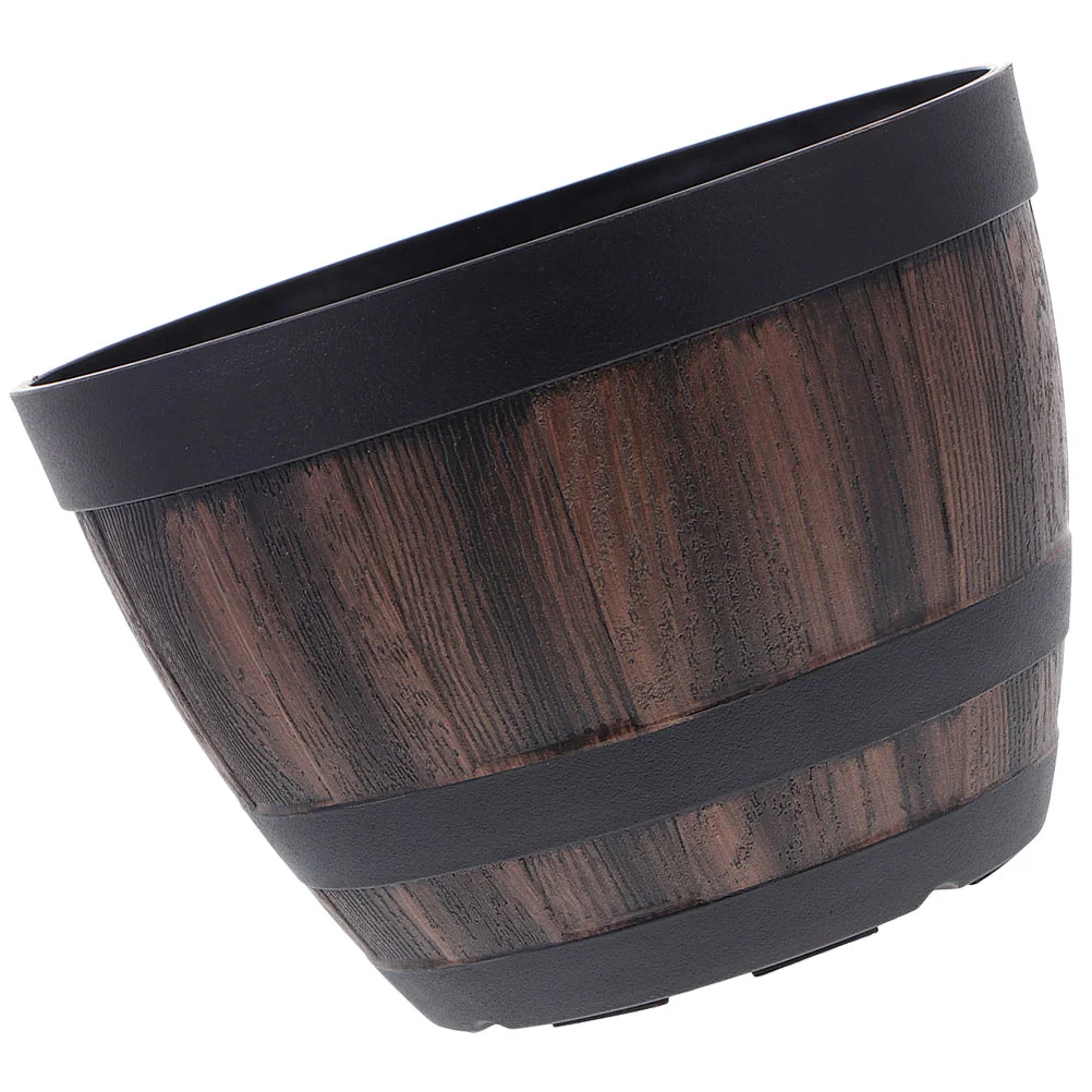 

House Plants Flowerpot Imitation Wooden Planting Barrel Decorate Plastic Decorative Planter Garden Creative