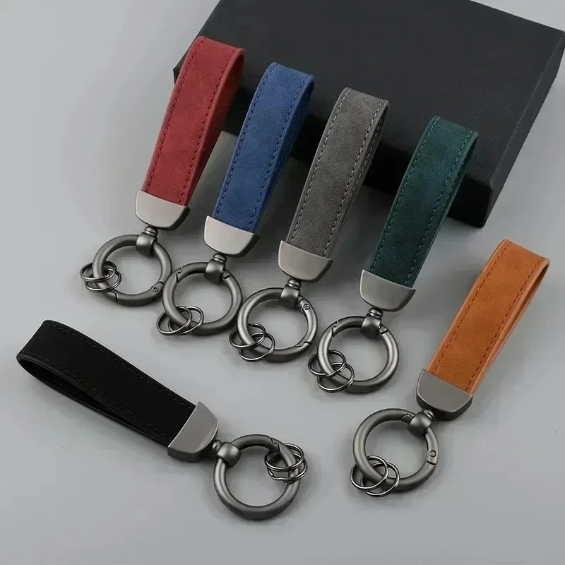 Personalize Car Logo Nubuck Leather Key Chain Holder Laser Custom KeychainEngrave Company Name Vintage Keyring Men and Women