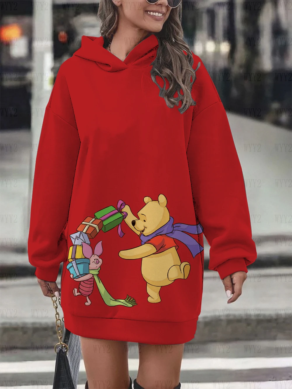 Women\'s Clothing Disney Christmas Winnie the Pooh Print Pullover Sweatshirt Women\'s Party Dress Fashion Street Style Sweatshirt