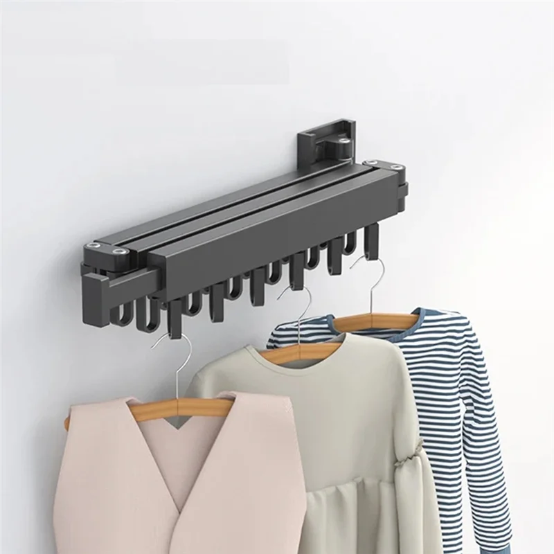 

AAAN-Wall Mounted Retractable Clothes Drying Rack, 3-Fold Design With 18 Aluminum Rings For Home Or Outdoor Use