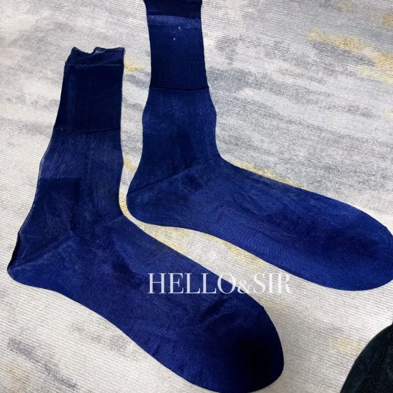 Classic Men's Sheer Socks Sexy Exotic Plain Nylon Loose Ultra Thin See Through Men Stockings Multicolour Business Dress Socks