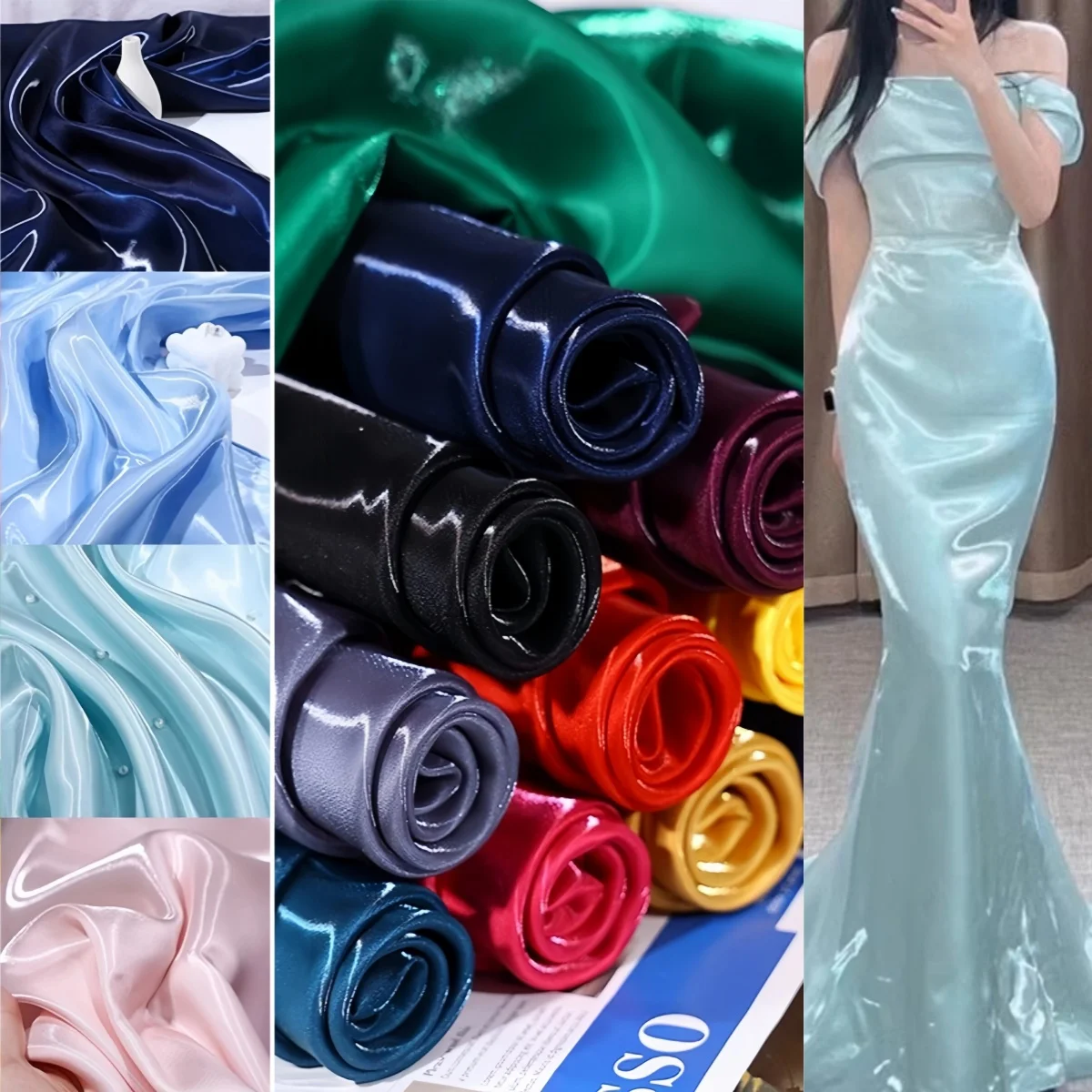 

Solid color metallic luster liquid satin fabric sewing women's dresses, tops, stage costumes DIY handmade fabrics