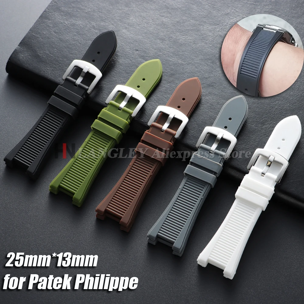 for Patek Philippe Nautilus 5711/5712/5726/5980 Soft Silicone Strap Special Concave Interface Watch Band Accessories 25mm*13mm