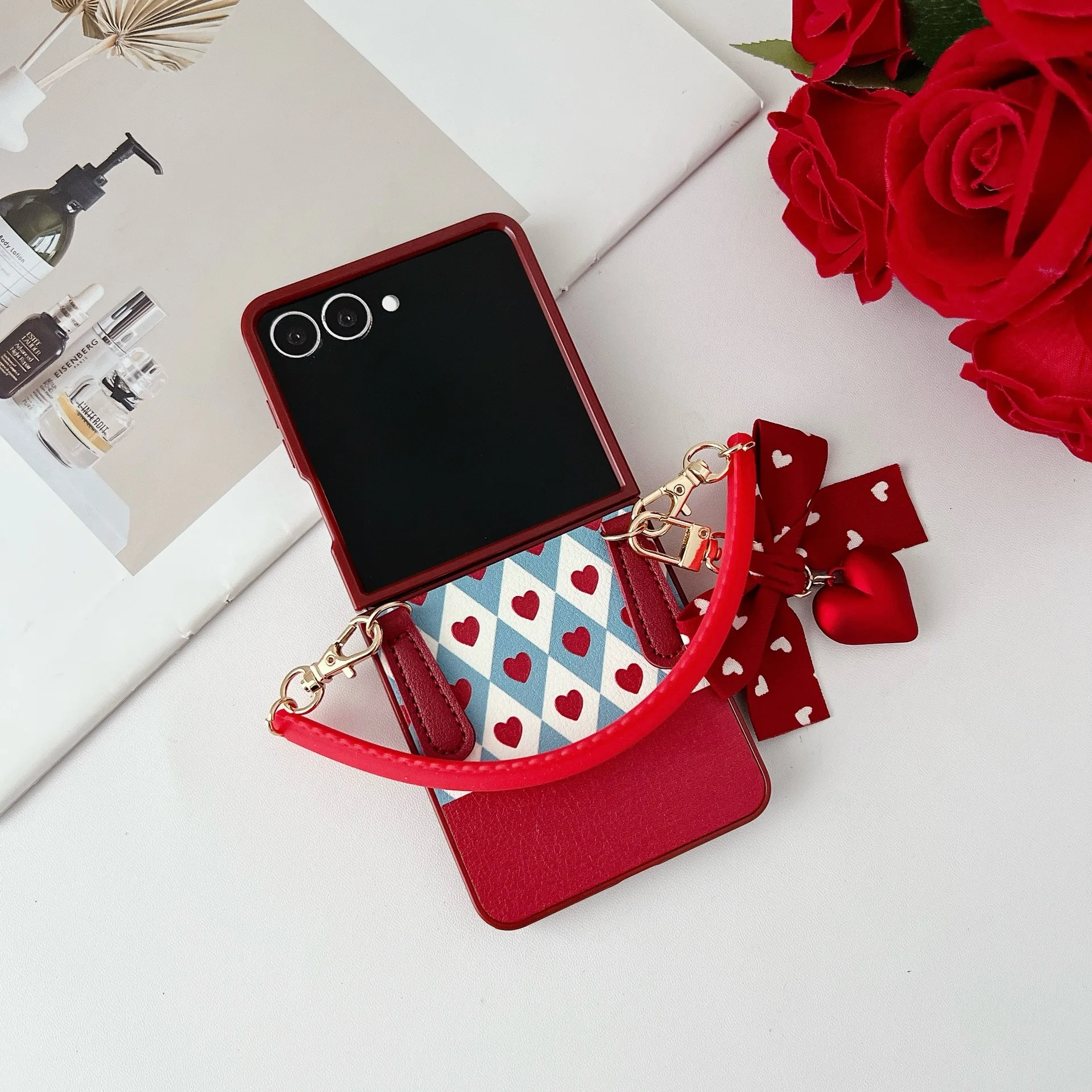 Etui na telefon z zawieszką Bowknot do Samsung Galaxy Z Flip 7 6 5 4 Ochronna tylna obudowa do ZFlip5 ZFlip6 ZFlip7 Case Shell