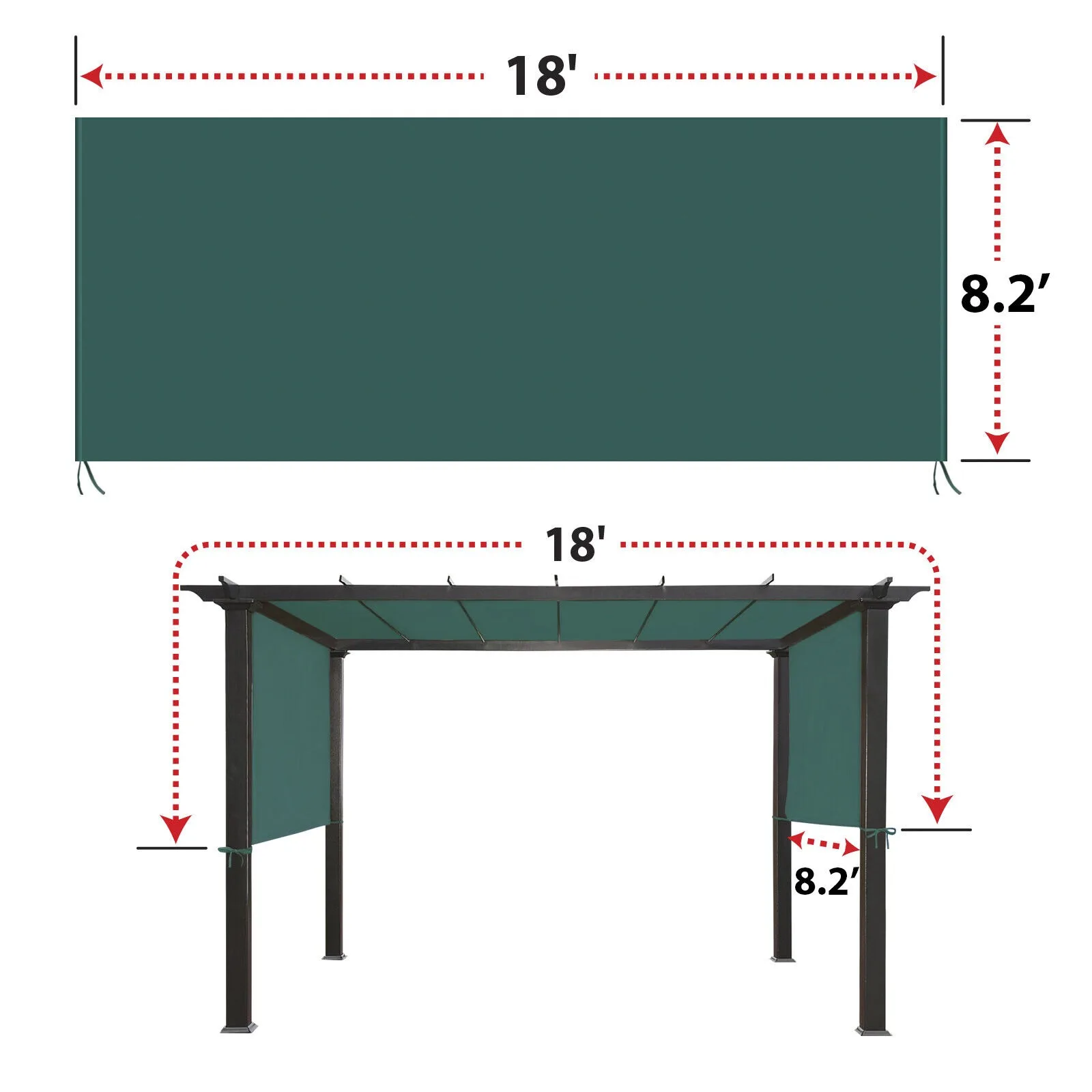 

18' x 8.2' Universal Replacement Canopy Top Green Cover for Pergola Structure United States