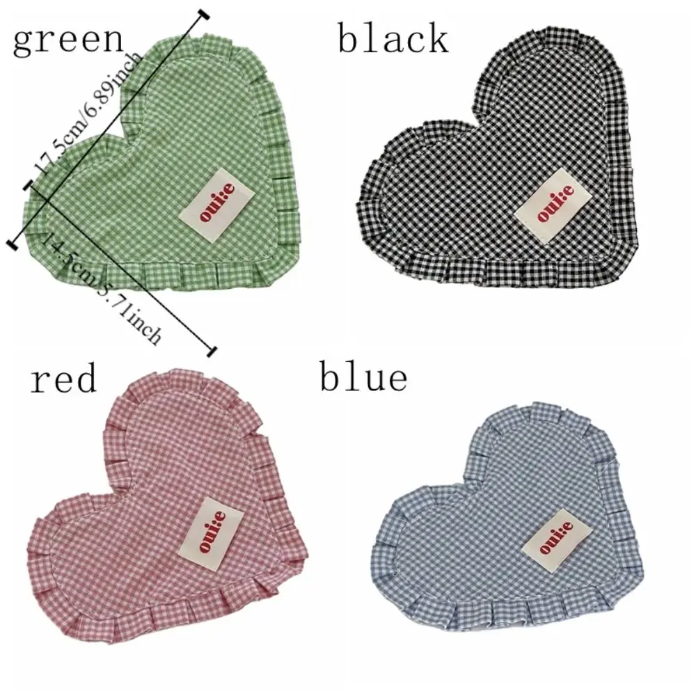 INS Heart-shaped Plaid Meal Mat with Pleated Lace Cute Insulation Pad Mat Portable Delicate Bowl Mats Living Room