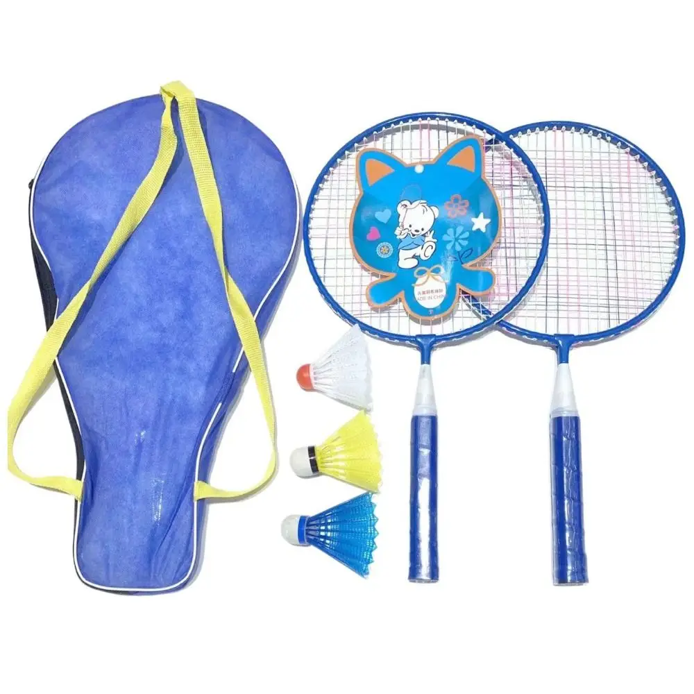 Pink Blue Kids Badminton Rackets Anti Slip with 3 Balls Children's Training Racquets Pen-hold Handle Iron Alloy Double Racquets