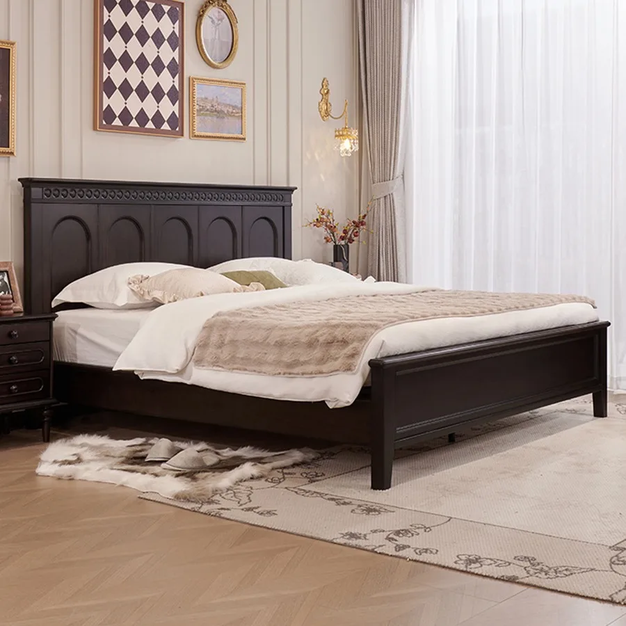 

Smoky solid wood bed 1.8 meters double bed simple retro wedding bed