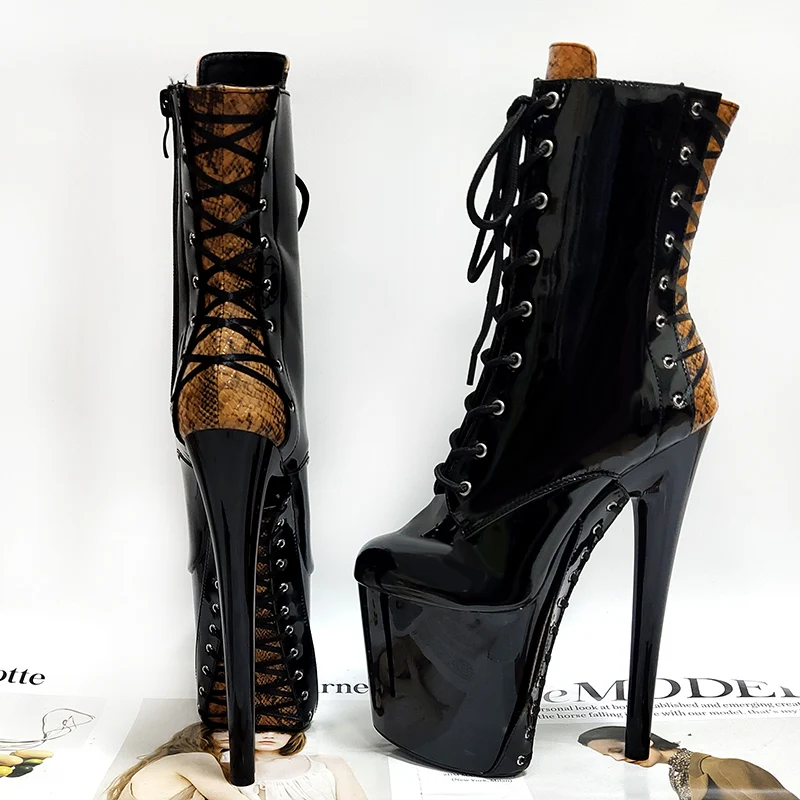 Tacosto 8-Inch Thin Heel Lace-Up Platform Ankle Boots Exotic Dance Stripper Pole Shoes 20cm for Cross Dressing