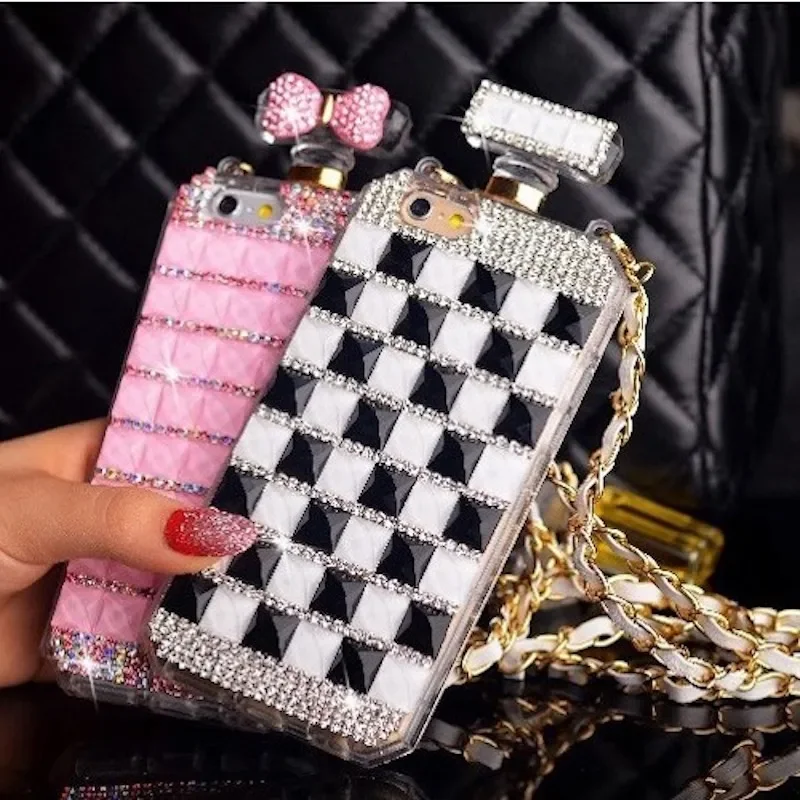 Fashion Diamond Perfume Bottle Strap Phone Case For iphone 15Pro 14Plus 13 Pro 12 Mini 11Pro MAX XSMAX XR 7 8 PLUS Cover Capa