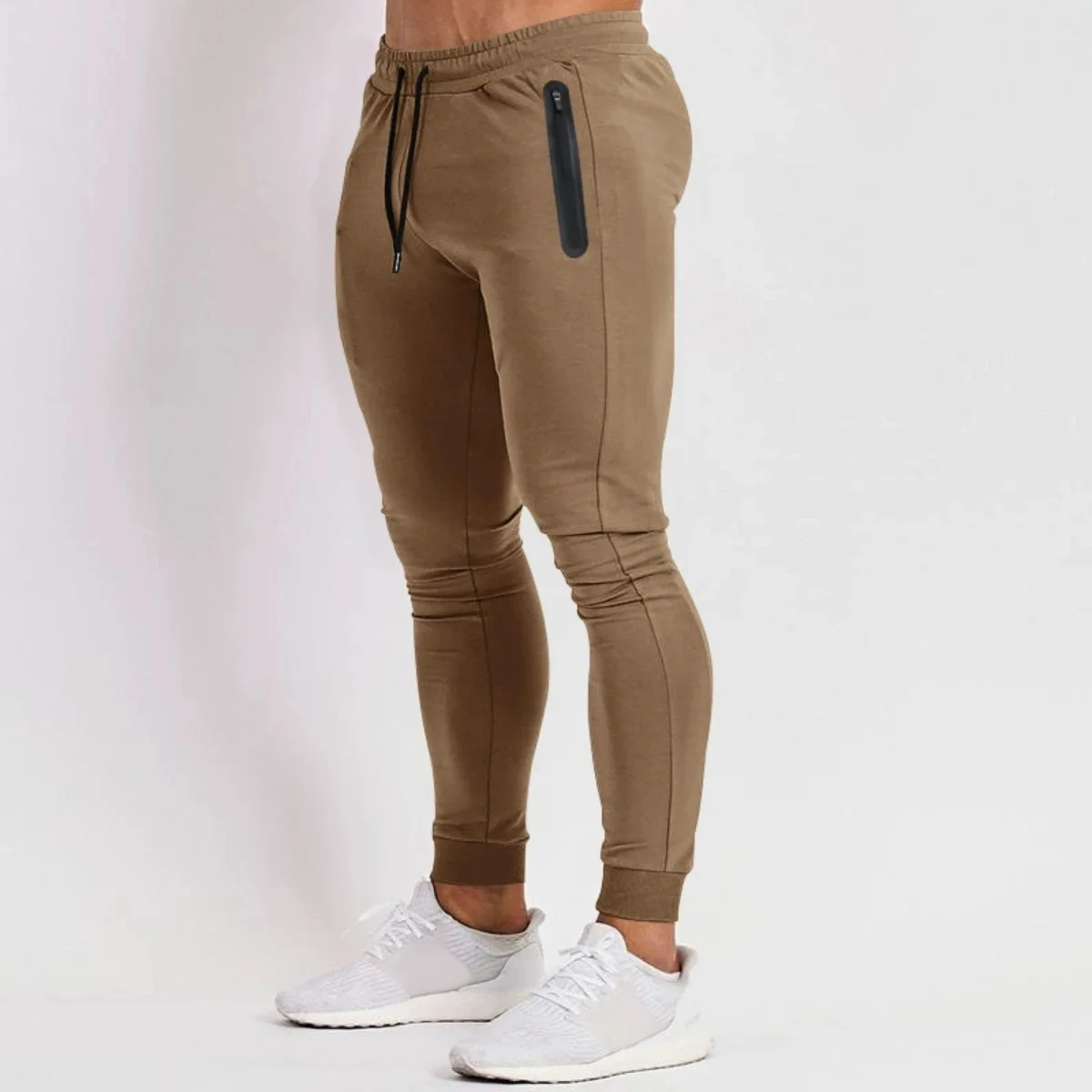 

Мужские брюки для фитнеса с карманами на молнии, облегающие спортивные брюки для бега, повседневные спортивные брюки на шнурке