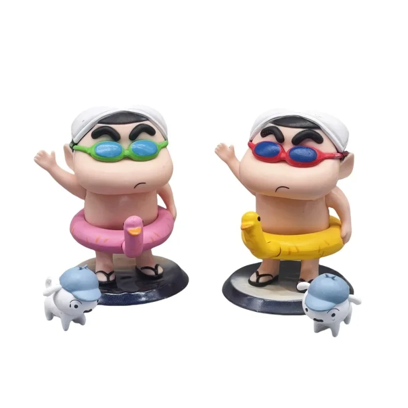 Crayon Shin-chan Beach with Little Yellow Duck Swim Ring Statue Action Figurine Desk Anime Model Toys Figures Gift 11cm