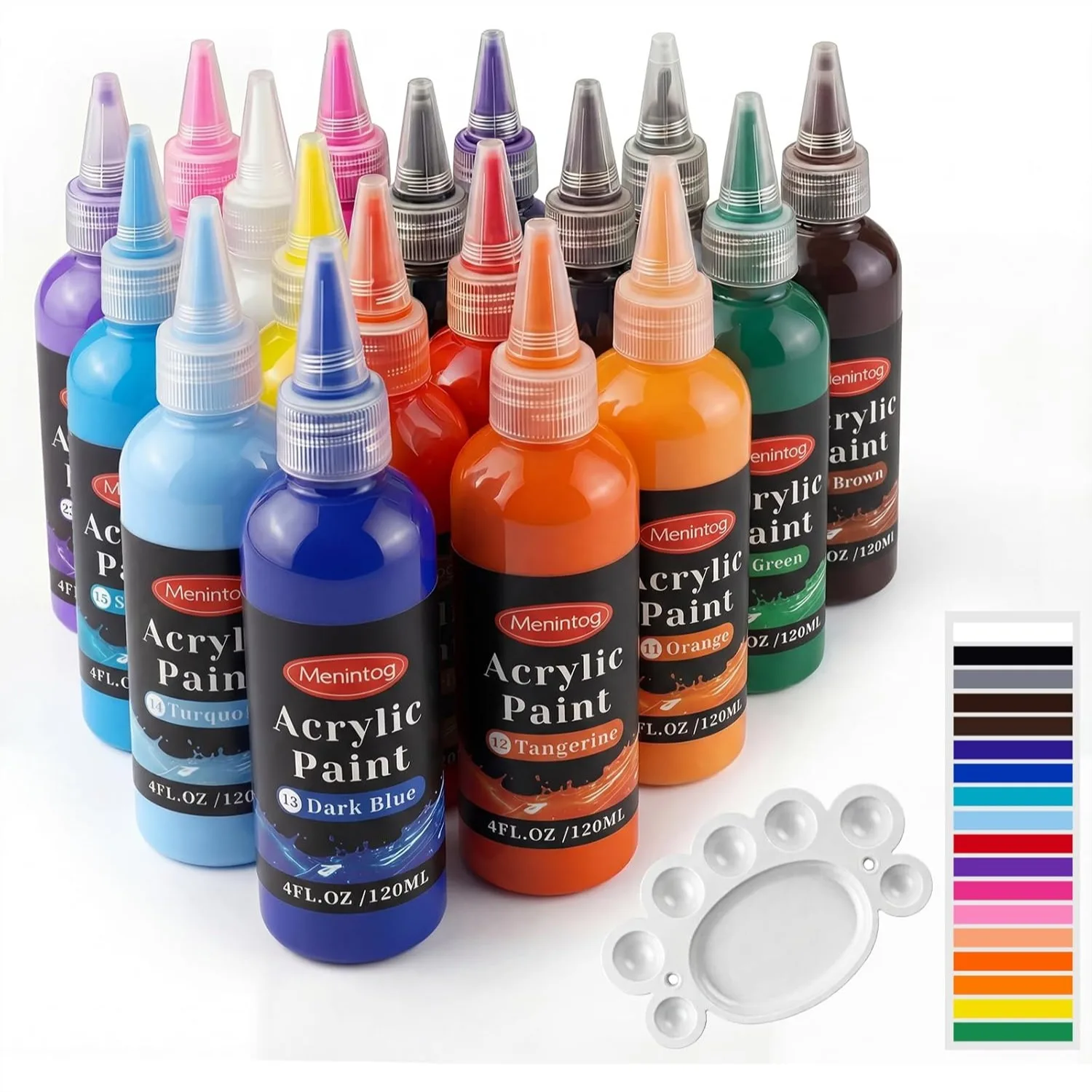 

18 Color Acrylic Paint Set for Artists, 4 oz Bottles with Rich Pigments for Canvas Wood Ceramic Fabric