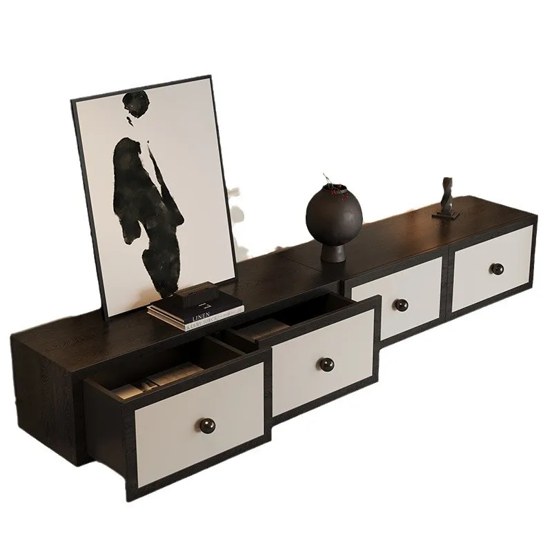 

TV cabinet living room black and white begonia medieval French retro wabi sandy solid wood hollow combination
