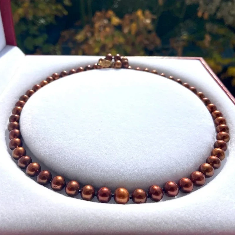 

Ожерелье из натурального коричневого жемчуга 9-10 мм, стерлинговое серебро 925 пробы, небольшие ароматы, идеальный подарок для близких