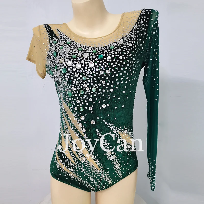 JoyCan Rhthmic Gymnastics Leotards Girls Women Green Spandex Elegant Dance Wear for Competitiion