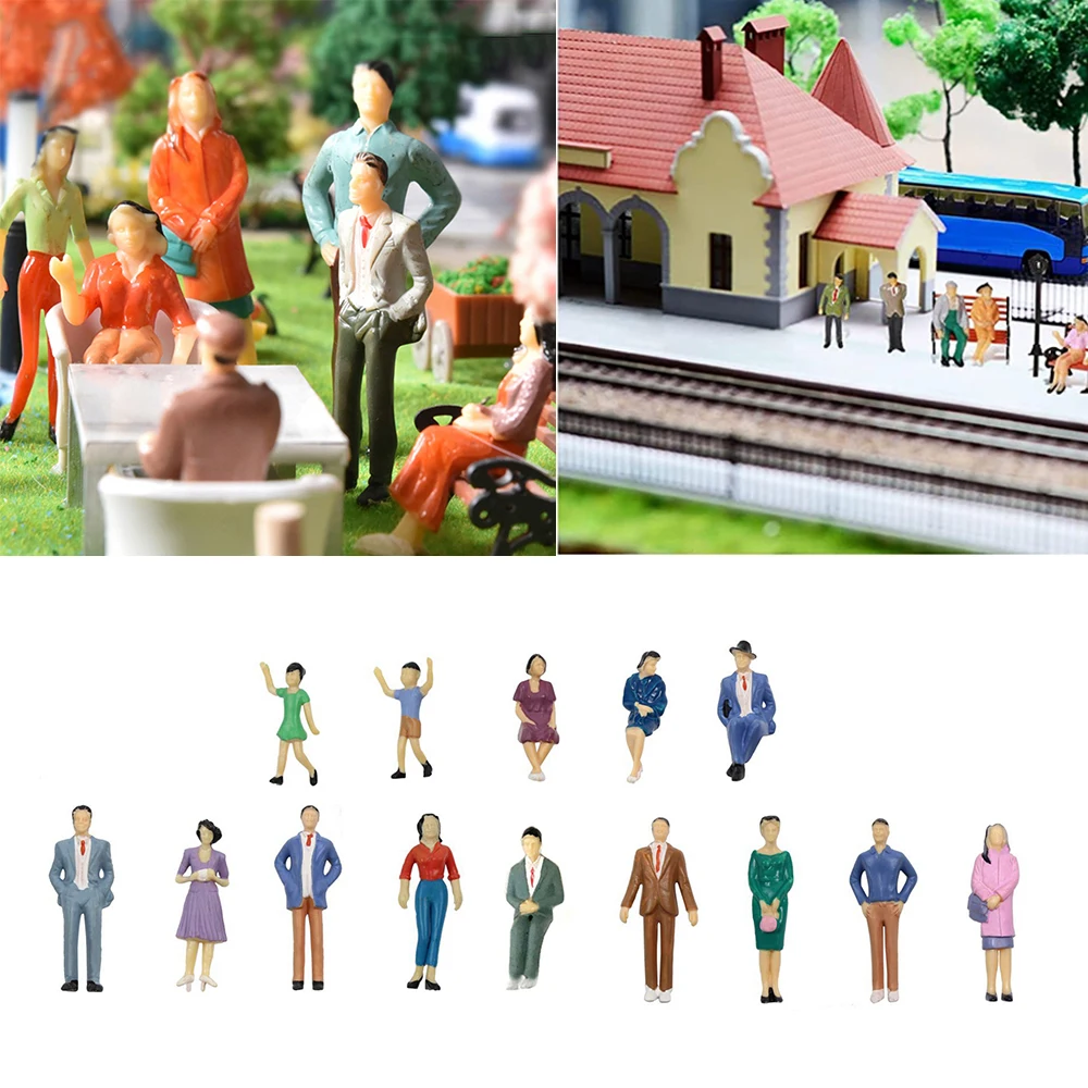 50/100Pcs Model Trains Architectural 1:87 HO Scale Painted Figures Model People Passengers Random Poses Miniature People