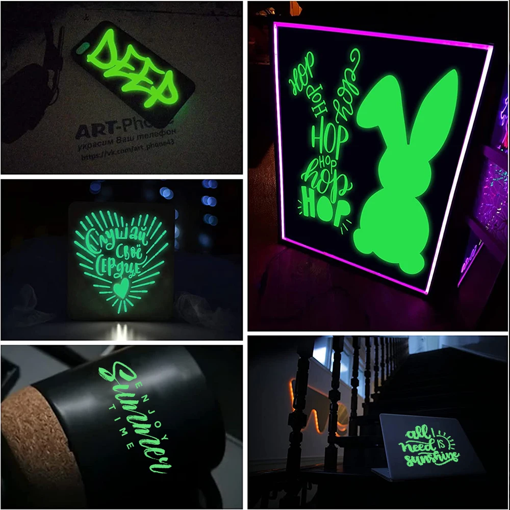 12in x 19in Glow in Dark Self Adhesive Vinyl Sheet For cut Outdoor Luminous Film DIY Glass Neon Wall Cup Home Decor Stickers