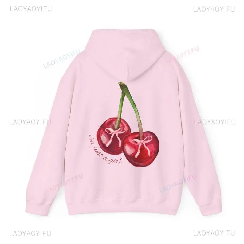 Coquette Cherry Woman Hoodie Words on Back Bow Hoody Trendy Ribbon Hoodie Trending Tumblr Hooded Graphic Hoodie Pink Ribbon