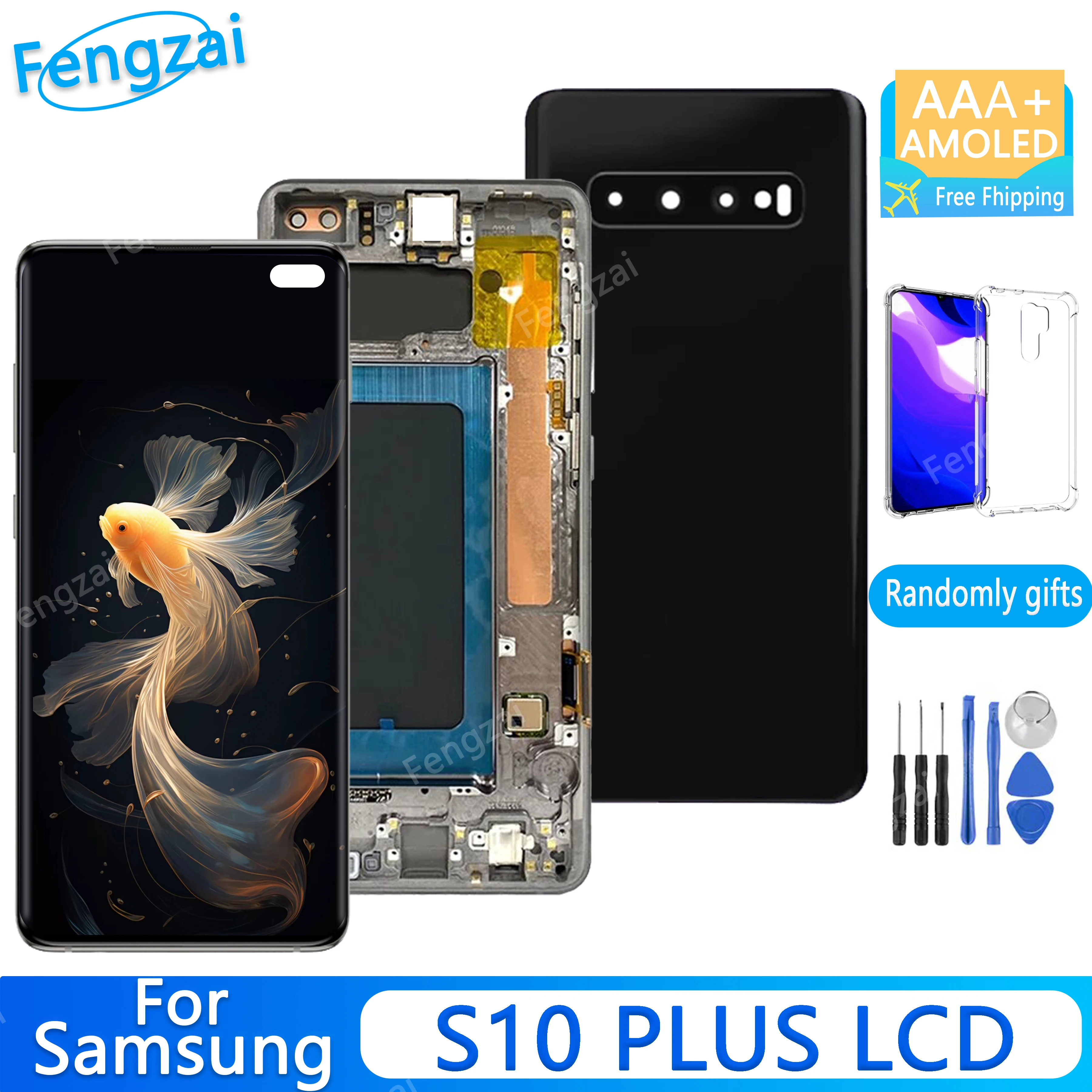 

AMOLED For 6.4'' S10+ For Samsung Galaxy S10 plus G975 G975u G975f Lcd Display S10+ Touch Screen Digitizer Assembly Replacement