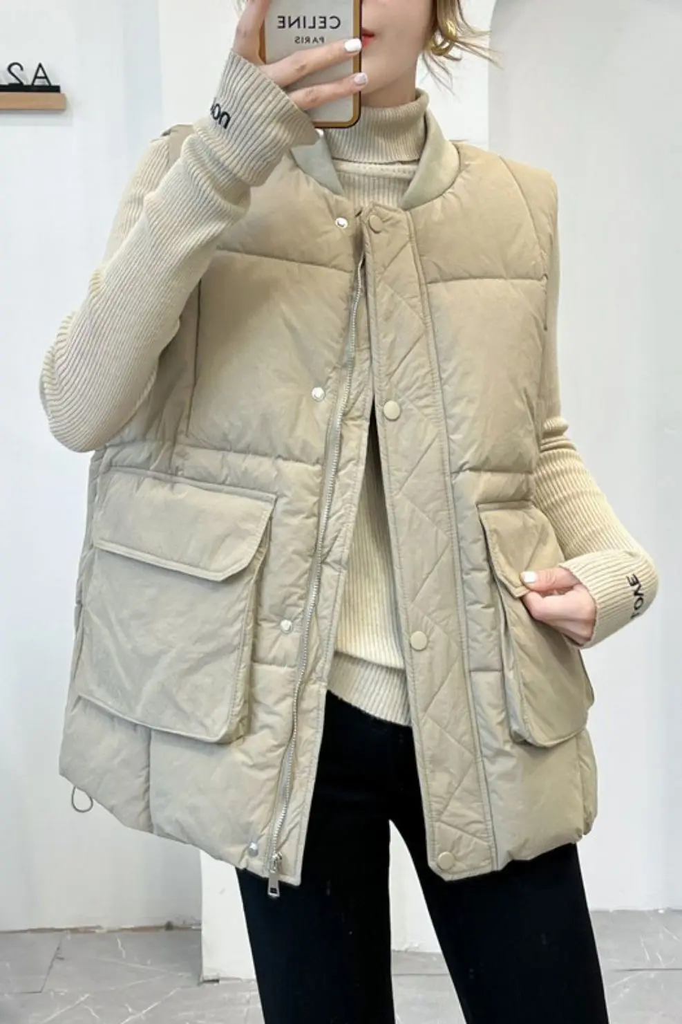 

Женская однотонная хлопковая куртка с воротником-стойкой, майка на молнии, карман, украшение, жилет, осень-зима, новая женская уличная одежда TS431