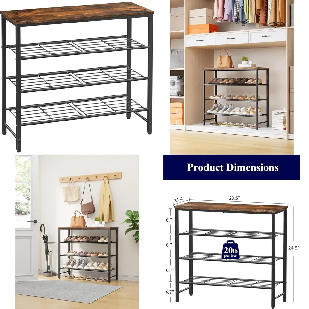 

Rustic Brown Shoe Rack for Closet, Sturdy Storage with Leveling Feet, 29.5x11.4x24.8, Suitable for Entryway, Bedroom, Living Roo
