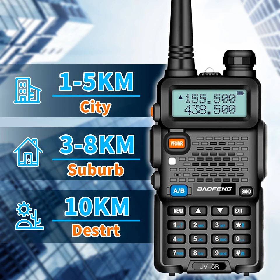 วิทยุสื่อสารแบบพกพา Baofeng คุณภาพสูง รุ่น UV-5R 128 ช่องสัญญาณ ระยะไกล 3-5 กม. พร้อมวิทยุ FM 1 เครื่อง