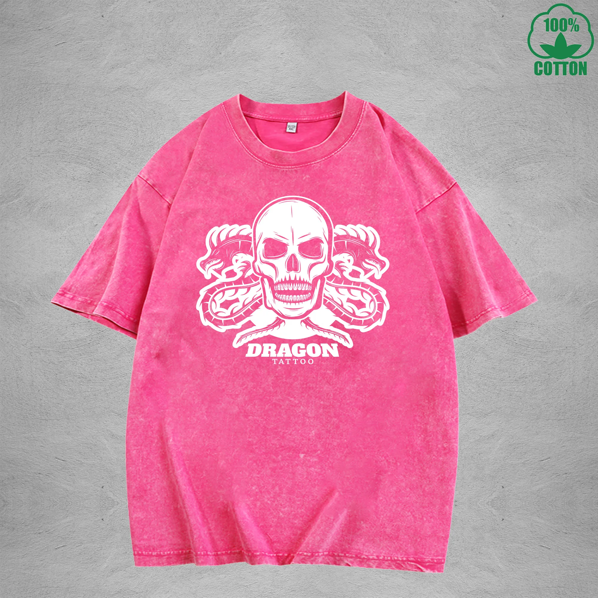 Dragon Tattoo Interest Printed Washed T-Shirt 230G Multicolor Loose Trendy Fashionable Cotton Short Sleeve Top